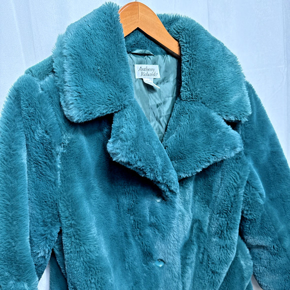 Emerald Green Faux Fur Coat Women's Large Petite Teddy Bear Style Jewel Tone EUC - Picture 5 of 9